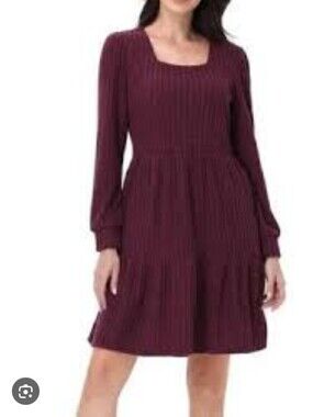 Frye Ribbed Tiered Knit Dress Dark Red, Wine Medium NWT